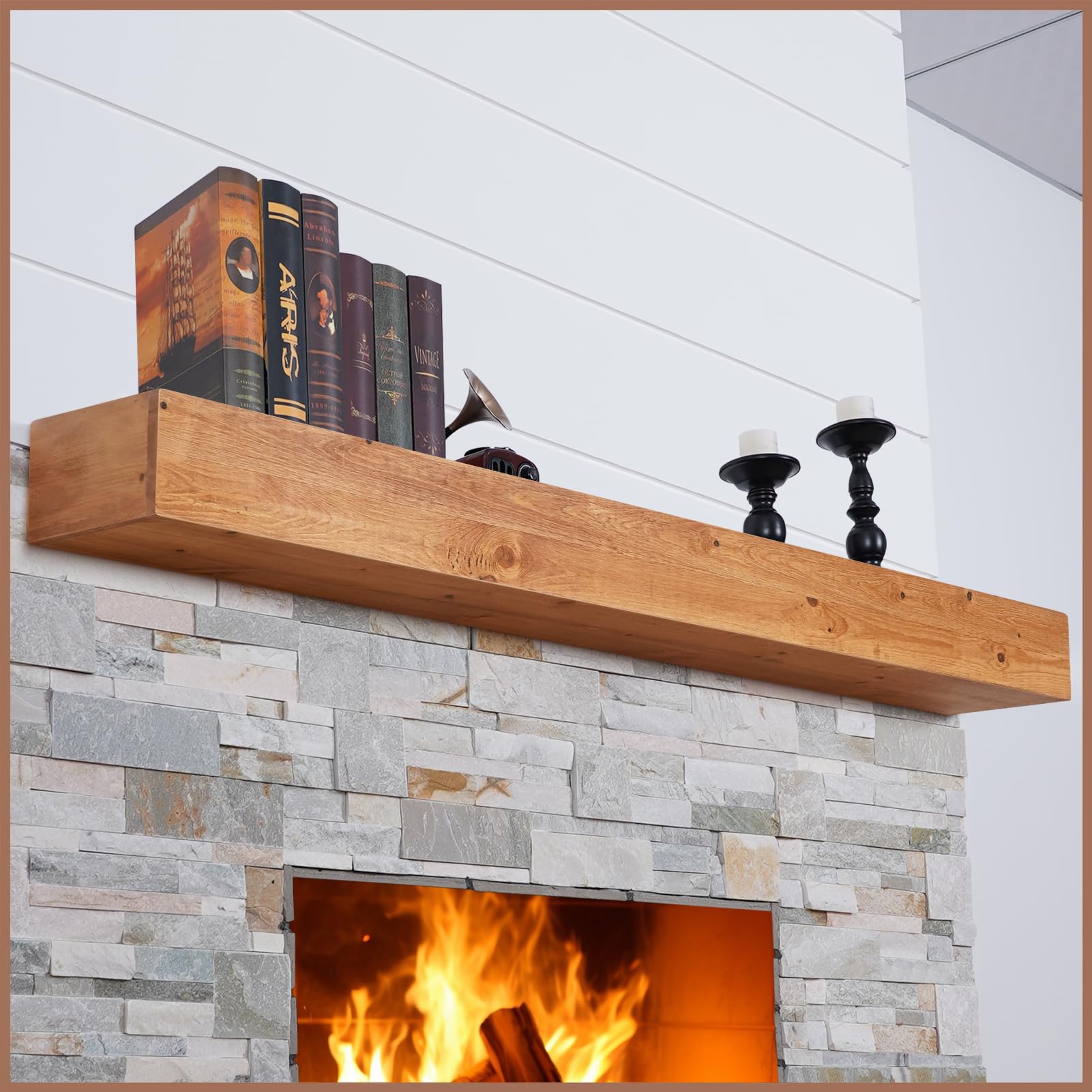 Photo 1 of G GOOD GAIN Fireplace Mantel 66 inch - Handcrafted Rustic Solid Wood Mantel l Floating Shelves Decor for Wall, Bedroom, TV, Books, Livingroom.Rustic?66x8x5