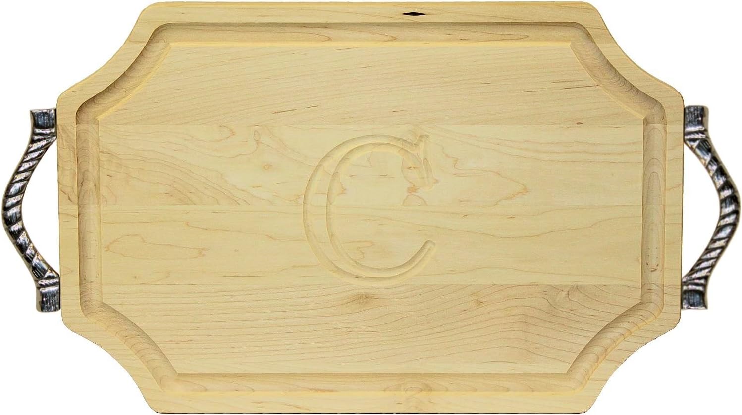 BigWood Boards Cutting Board with Handles, Monogrammed Wedding Gift Cutting Board, Small Cheese Board, Maple Wood Serving Tray, "C"