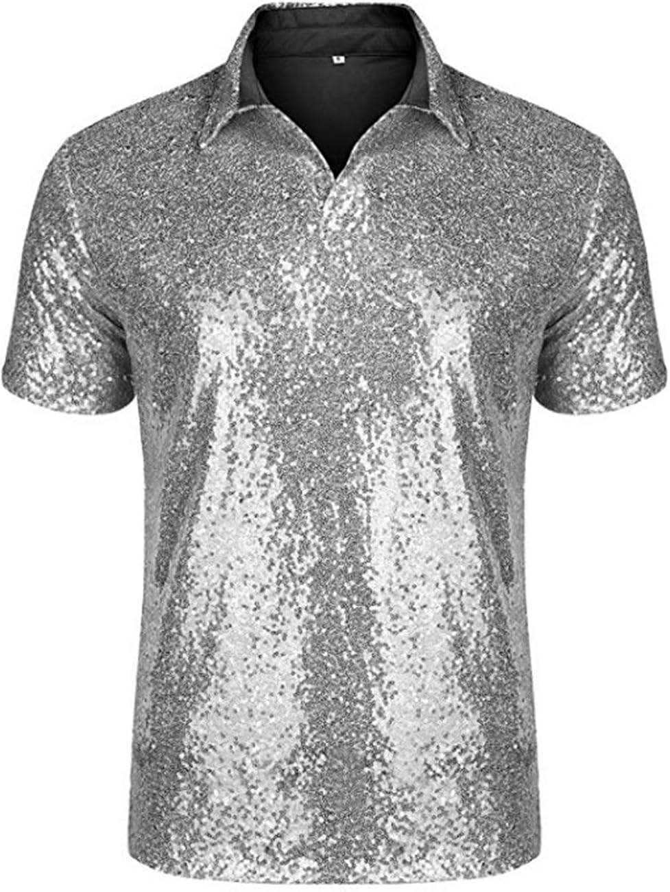 SOMTHRON Polo disco à manches courtes pour homme À paillettes Pour