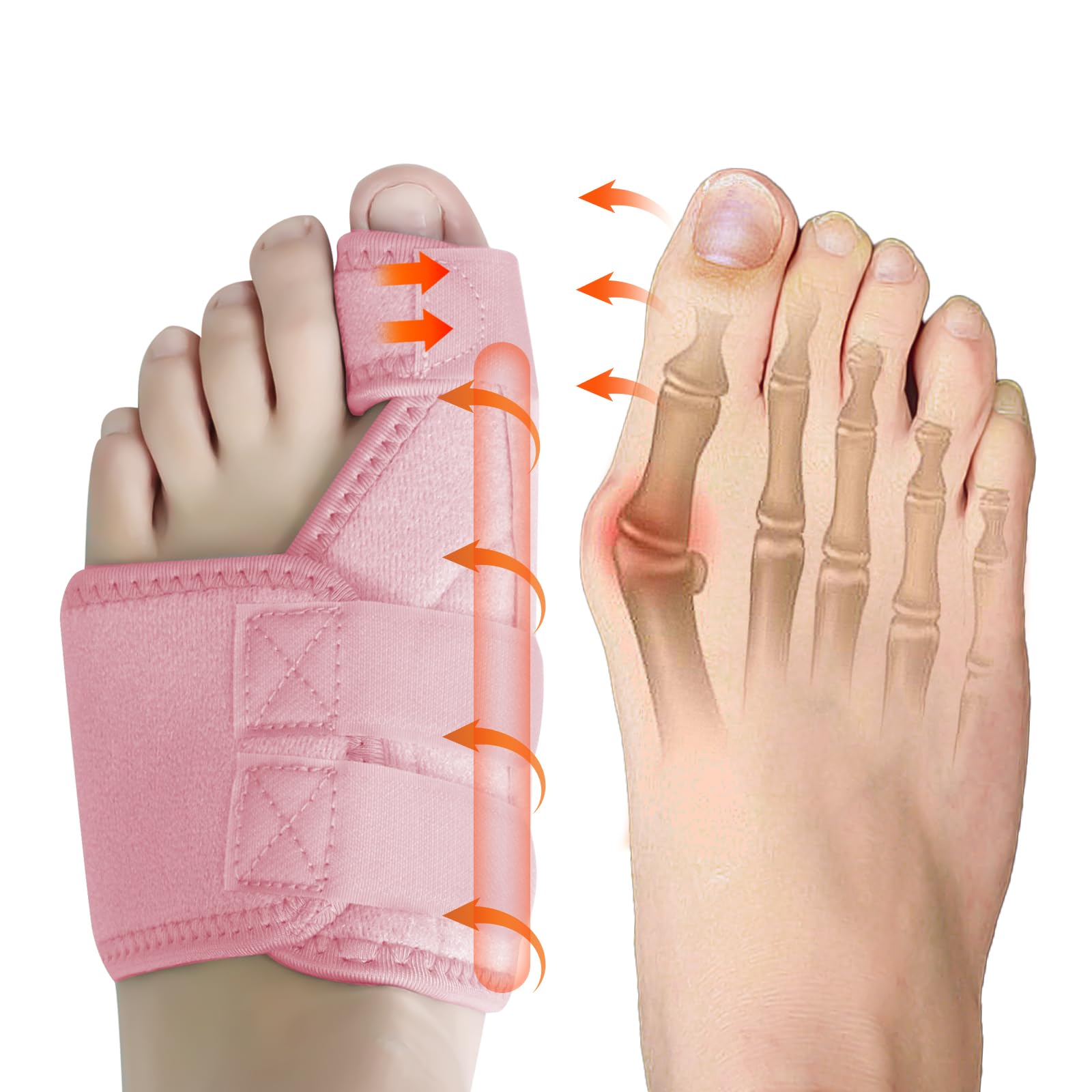 Ruilaibao Bunion Corrector Big Toe Straightener for Women and Men Bunion Splint for Big Toe Pain Relief Bunion Support for Day Night Foot Pain Relief (Pink, left)