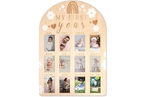 Baby Picture Frame, My First Year Photo Display Wood Board Personalized 12 Months Newborn Photo Frame for Boy Girl Baby Birth