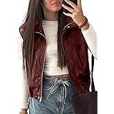 EVALESS Faux Leather Jacket Women Sleeveless Motorcycle Coat Zip Up Vest Jackets Fall Fashion Outfits Winter Clothes