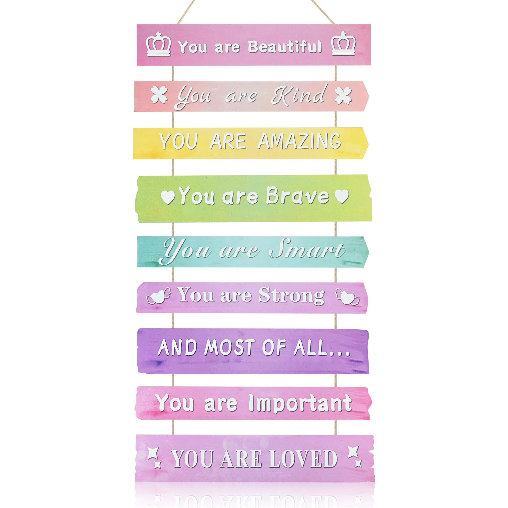 Inspirational Phrase Wall Art, Motivational Wall Art Bedroom Decor, Rainbow Wall Hanging Sign for Girls Gift, Positive Phrases Wall Decoration Wood Sign for Bedroom, Nursery, College Dorm