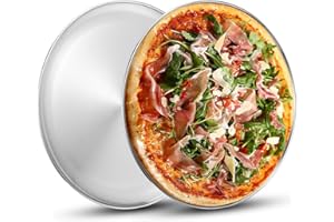 Deedro Stainless Steel Pizza Pan 13½ inch Round Pizza Tray Pizza Baking Sheet, Healthy Pizza Baking Pan Pizza Serving Tray Crisper Pan, Dishwasher Safe, 2 Pack
