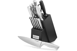 Cuisinart 15-Piece Kitchen Knife Block Set, Stainless Steel, Black (SSC-15C)