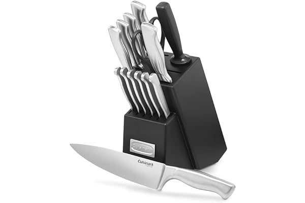Cuisinart 15-Piece Kitchen Knife Block Set, Stainless Steel, Black (SSC-15C)