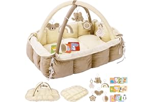 5-in-1 Plush Baby Play Gym, Baby Play Mats, Convertible Baby Gym, Tummy time mat, 6 Sensory Toys, Activity Center, Ball Pit, 