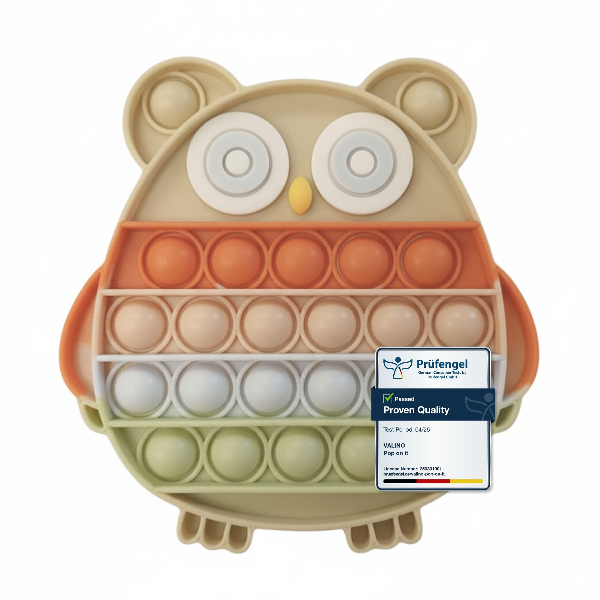 Valino Pop-It Toy Pastel Colours | Waterproof Bubble Fidget Toys for Children | Sensory Toy Made Silicone (Owl - BPA Free) β image 1