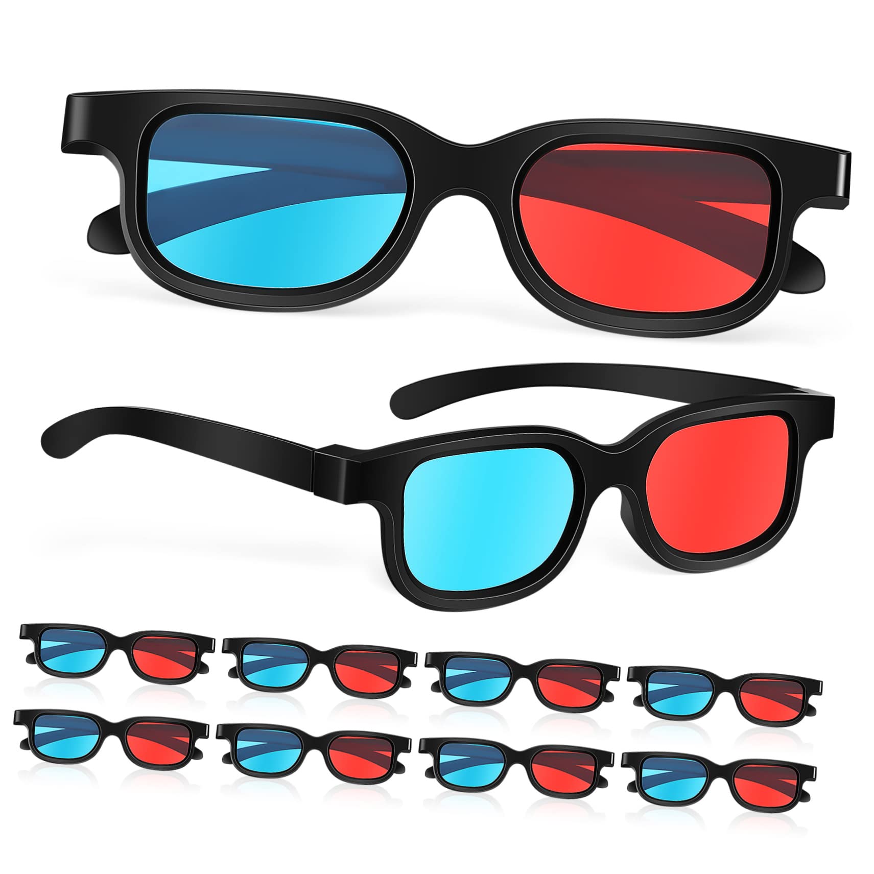 Gadpiparty 10 Pairs Red Blue 3D Glasses Lightweight Plastic Frame Comfortable Fit for Cinema Tv Computer Monitors Projectors Anaglyph Viewing