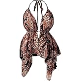 Verdusa Women's Plus Size Hippie Western Halter Tops Asymmetrical Club Concert Tops