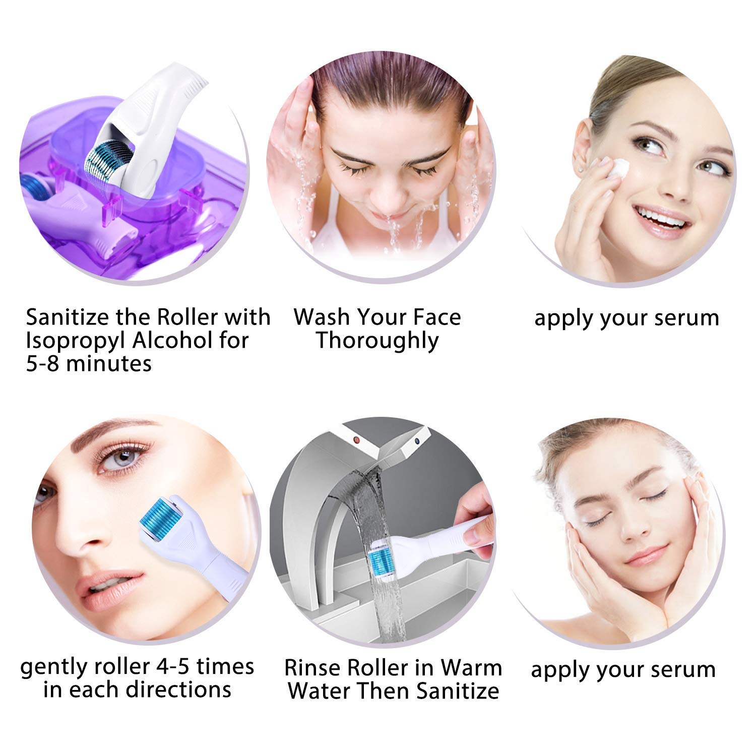 Derma Roller Ice Roller Kit .25mm Titanium Microneedles 6 in 1 Ice Roller Dermaroller for Face and Body, 12/300/ 720 Titanium Micro Needle and Ice Roller Massager Pain Relief