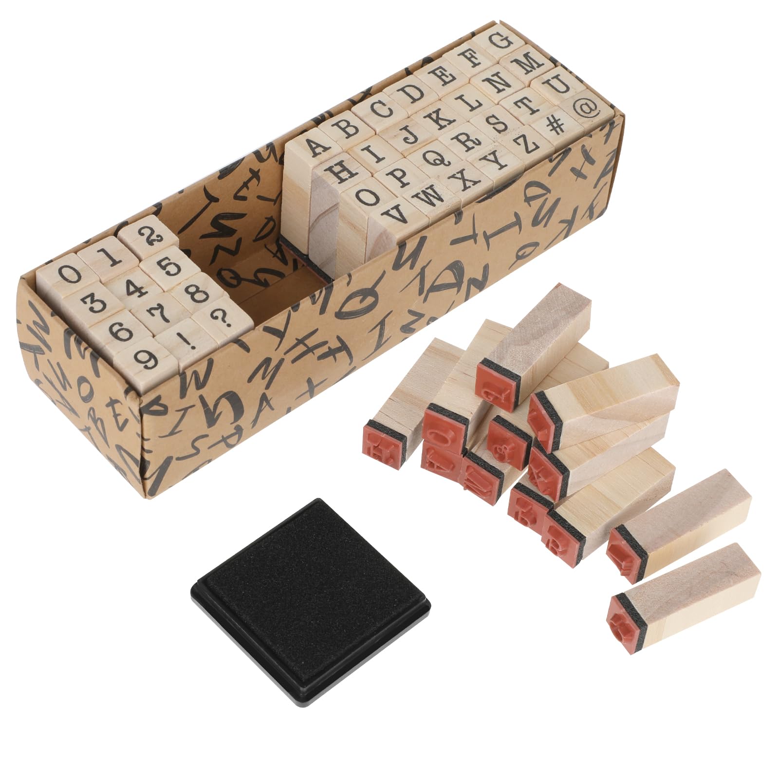 Photo 1 of Molain 40 Pcs Wooden Rubber Stamps, Mini Alphabet Letter Number Stamps for DIY Craft Card and Photo Album, Letter Number Stamps, Craft Ink Stamp Stamper Seal for Scrapbooking Envelope