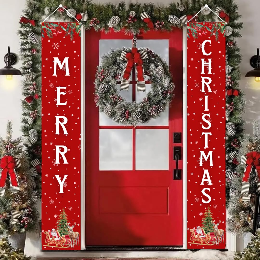 Second Ave Merry Christmas Red Door Banners Outside Front Door Porch Fireplace Xmas Festive Decoration