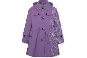 Betusline Girl's Rain Jackets Lightweight Waterproof Hooded Trench Coat Raincoats for Kids,2-14 Years