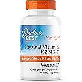 Doctor's Best Natural Vitamin K2 MK7 Supplement for Men & Women - Bone Health Support, 100 mcg Vitamin K-2 MK-7 Capsules with MenaQ7, Calcium Support, Non GMO, Vegan - 60 Veg Caps