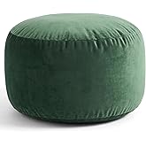Yookeer Round Velvet Pouf Ottoman 20x12 Inch Green Foot Rest Stool Soft Floor Pouf for Living Room, Bedroom, Decorative Comfo