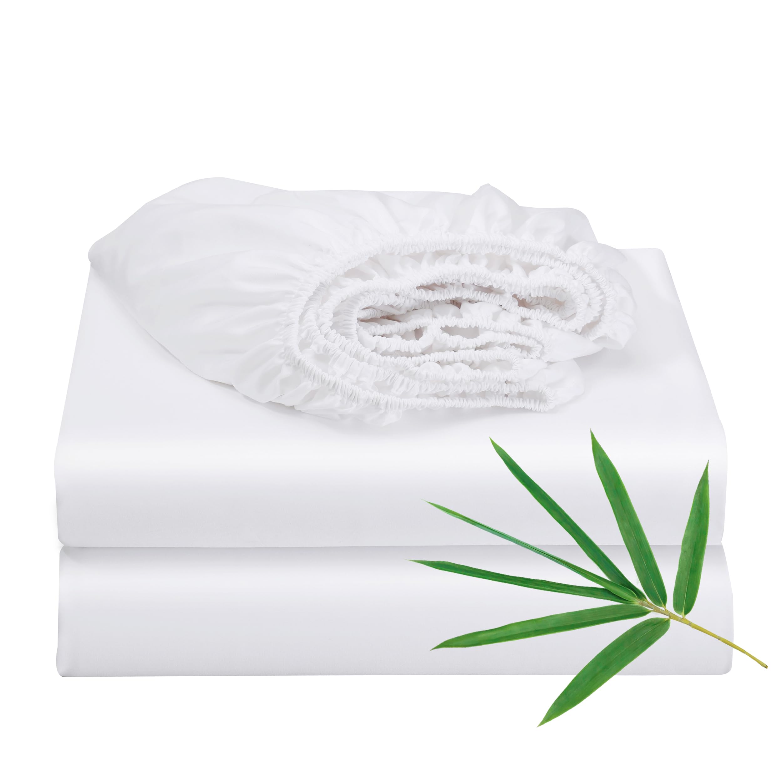 Photo 1 of 2 Pack Bamboo Viscose Cooling Fitted Sheet Twin Size Only, 400 Thread Count, 16" Deep Pocket Cooling Bottom Sheets for Hot Sleeper, Silky Soft Breathable (Twin, White