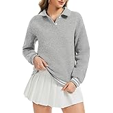 Kissonic Women Fleece Sweatshirts Polo Neck Lapel Long Sleeve Button Color Block Pullover Tops Fall Fashion Outfits