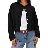 AKEWEI Cropped Cardigan Sweaters for Women Crewneck Long Sleeve Button Down Open Front Tops