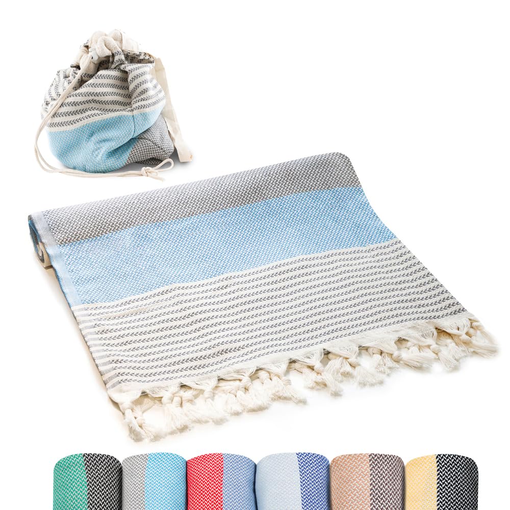 ATANI Turkish Oversized Beach Towel Backpack 2 in 1 Quick Drying Sand Free Thin Large Beach Towel Bag Travel 100% Organic Cotton Blanket Pool Swimming Accessories for Adults Gifts (Grey x