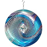 FONMY Mandala Wind Spinner w/Crystal Ball 3D Stainless Steel Hanging Wind Spinner Worth Gift Christmas Decoration Indoor/Outdoor Garden Décor Kinetic Yard Art 12 Inches Multi Blue Wind Sculpture