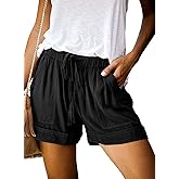 Wielsscca Womens Drawstring Shorts Summer Elastic Waist Casual Lightweight with Pockets