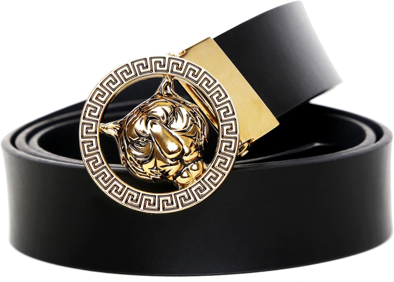 Old John Leather Men's Luxury Gold/Silver Tiger Buckle 35-mm Original Cowhide Leather Belt