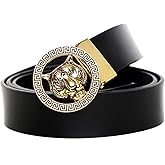 Old John leather Men's Luxury Gold/Silver Tiger Buckle 35-mm Original Cowhide Leather Belt
