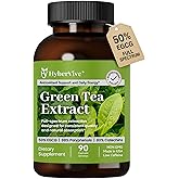 HyberVive Green Tea Extract 450mg, 50% EGCG, 98% Polyphenols, 80% Catechins | High-Potency Extract for Antioxidant and Metabolic Support, Naturally Low in Caffeine, Non-GMO, Made in USA, 90 Capsules