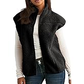 Tanming Womens Fleece Vest Lightweight Fuzzy Sherpa Gilet Cozy Sleeveless Zip Up Jacket (Black-XL)