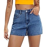 EMMIOL Jean Shorts Womens High-Mid Waisted Stretchy Basic Wash Solid Curvy Plus Size Boyfriend Denim Shorts Casual Y2k Jorts Navy Blue XL