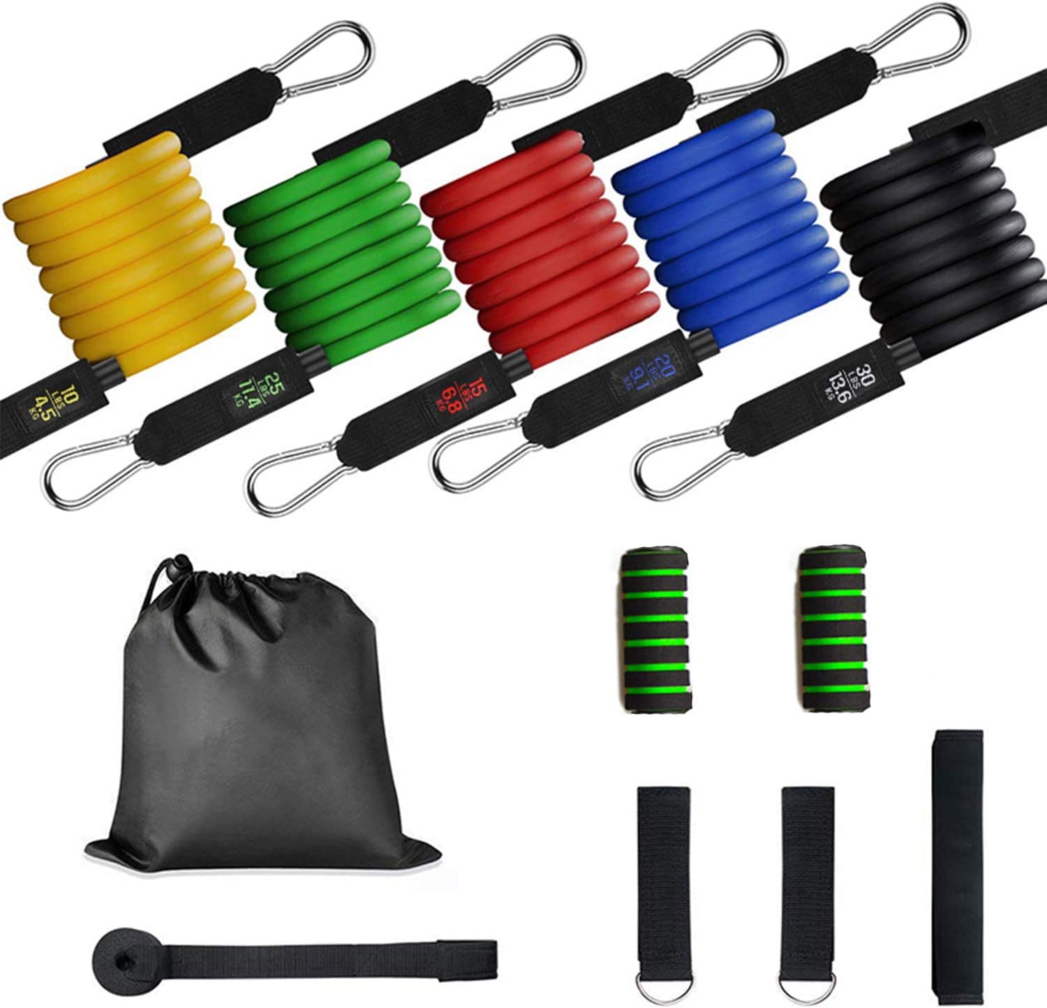 WUYASTA Resistance Bands Set - Exercise Bands with Handles 11 Piece Set Includes Bonus Resistance Band Workout Poster - 5 Workout Bands Combine Up to 125lbs Strength Training, Physical Therapy, Yoga