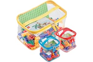 TRUELUX 3-Pack PVC Clear Toy Storage Bags with Lids & Handle(12" x 7.8" x 7"), Waterproof Colored Organizing Bins with Zipper , Double Zipper Cube Blocks Board game Storage Organizer Case Bins for Playroom
