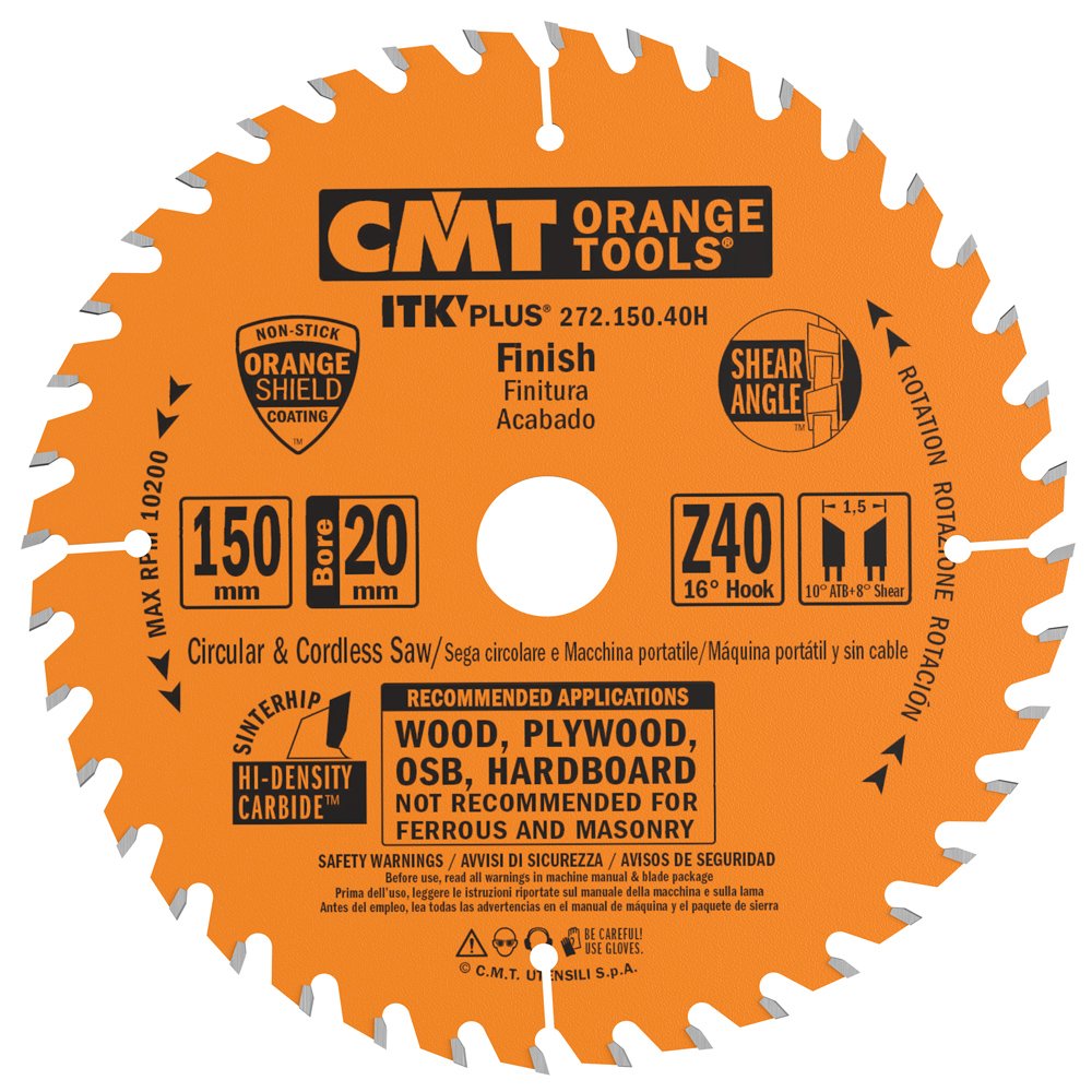 CMT – 272.150.40h – Circular Saw ITK Plus HW 150 x 1.5 x 20 (+ 16) Z = 40 ATB + Shear