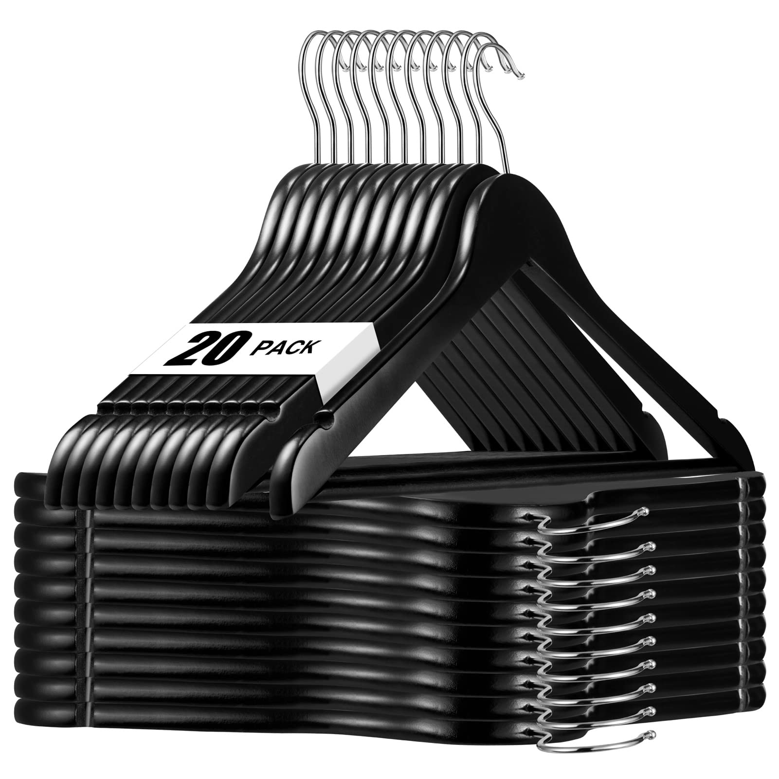 HOUSE DAY Black Wooden Hangers 20 Pack Wood Clothes