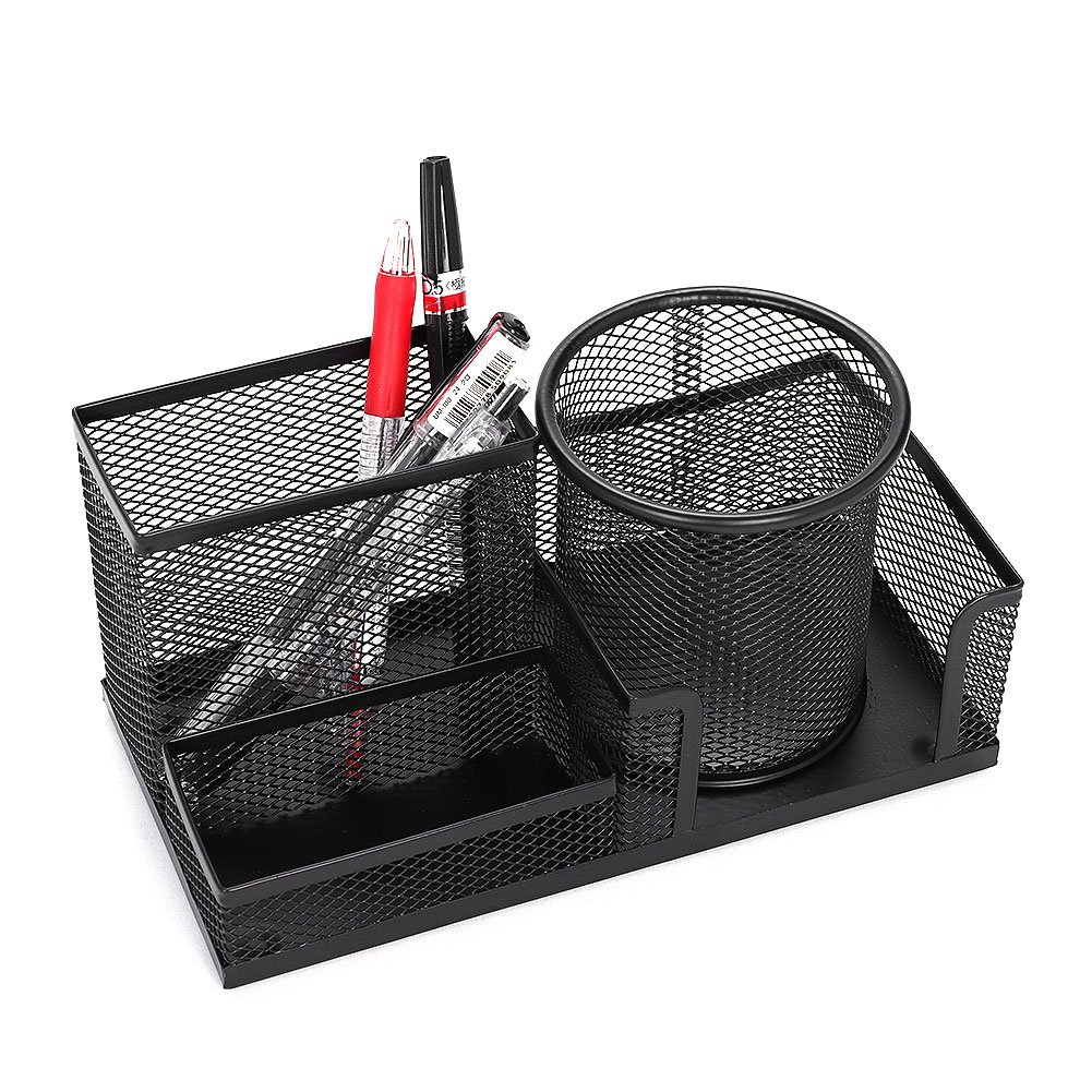 ITODA Large Pencil Holder Mesh Pen Pot Desktop Supplies Organizer Composite Desktop Container Black Wire Mesh Office Desk Tidy Organiser Desktop Multi-Functional Storage Stationery Storage Case