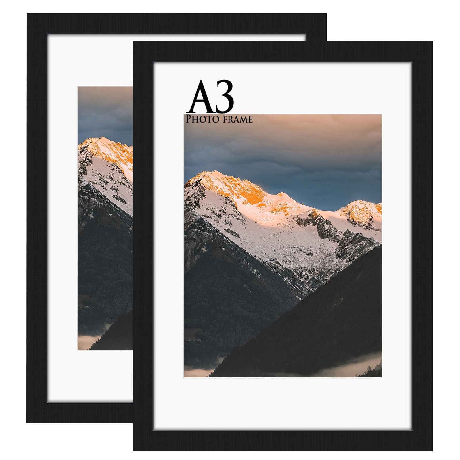 A3 Black Frame Set of 2, Wooden Picture Frames with Mount, 29.7x42cm Poster Frame for Wall Mount Vertically or Horizontally — image 1