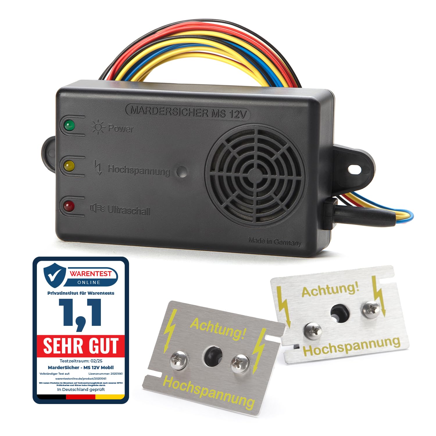 Marten and rat repellent system: Ultrasonic sound and high voltage: Mardersicher MS 12V mobil
