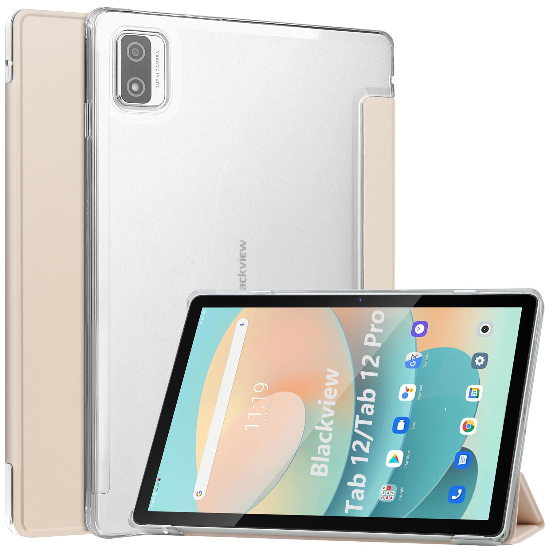 Dlahaby Case Compatible with Blackview Tab 12 Pro/Tab 12,PU Leather & Hard Clear PC with Stand Function Flip Cover for Blackview Tab 12 & Blackview Tab 12 Pro Tablet,apricot