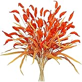 Caxchiling 8Pcs Fake Fall Flowers Stems, 28inch Artificial Orange Bunny Tail Flowers Faux Fall Floral Arrangements for Vase Home Wedding Centerpieces Fall Thanskgiving Decor