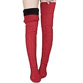 Suhine Women Fleece Lined Thigh High Sock over Knee Cable Knit Boot Sock Extra Long Winter Warm Thermal Stocking Leg Warmer