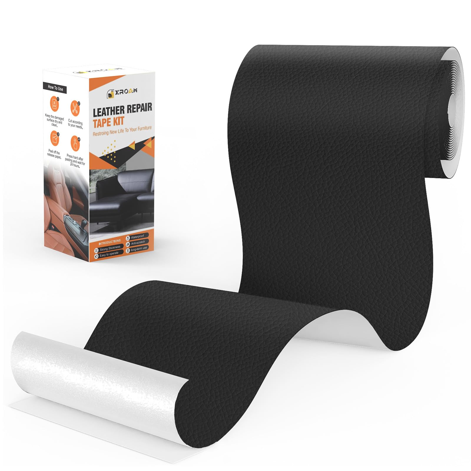 Photo 1 of Leather Repair Tape, 4.7x63 inch Leather Patches for Furniture, Self Adhesive Leather Repair Patch for Sofas, Couches, Leather Covers, Seats, Chairs, Vinyl Repair Tape Black