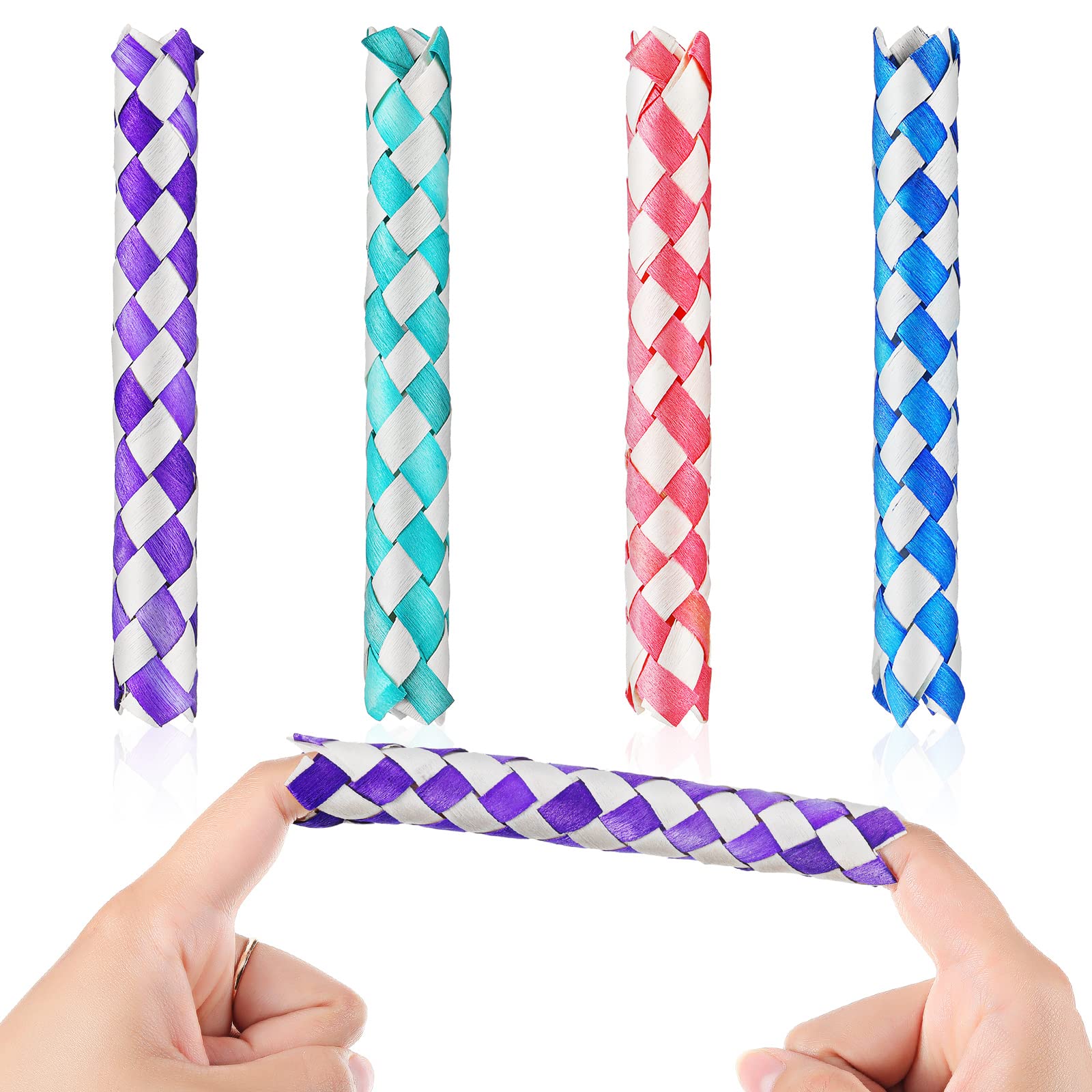 Skylety 4 Pieces Chinese Wooden Finger Traps Assorted Colors Classic Oriental Wooden Finger Traps Tool for Birthday Party Favors and Supplies