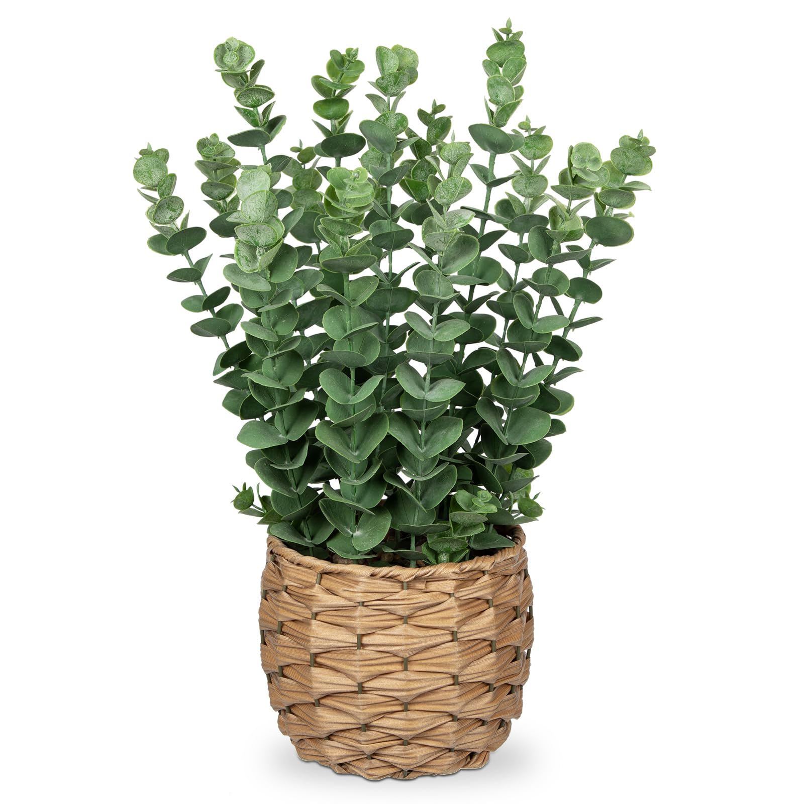 Briful Artificial Plant Eucalyptus Artificial Plant Like Real Indoor Plants Decorative Plants in Braided Seagrass Pot, Height 42 cm