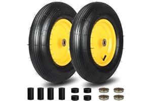 GICOOL (2 Pack) 4.80/4.00-8 Wheelbarrow Tire and Wheel, 16" Rubber Pneumatic Wheel with 3"-6" Centered Hub, 5/8" & 3/4" Beari