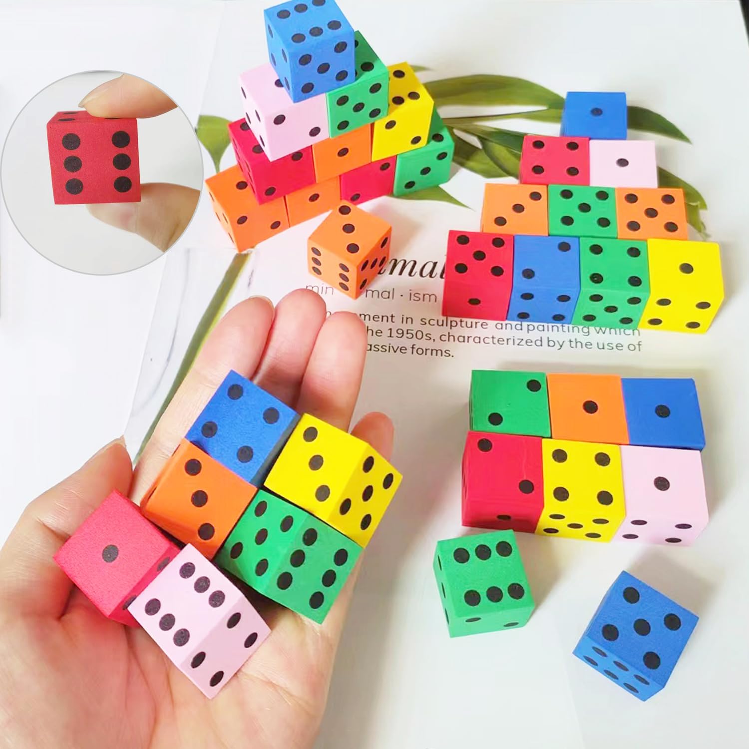 60Pcs Foam Dice,Bulk Foam Teach Cubes Dice,Small Square Blocks with Number Dots for Math Teaching Classroom Board Games Party Favor Supplies (0.79 Inch,6 Colors)