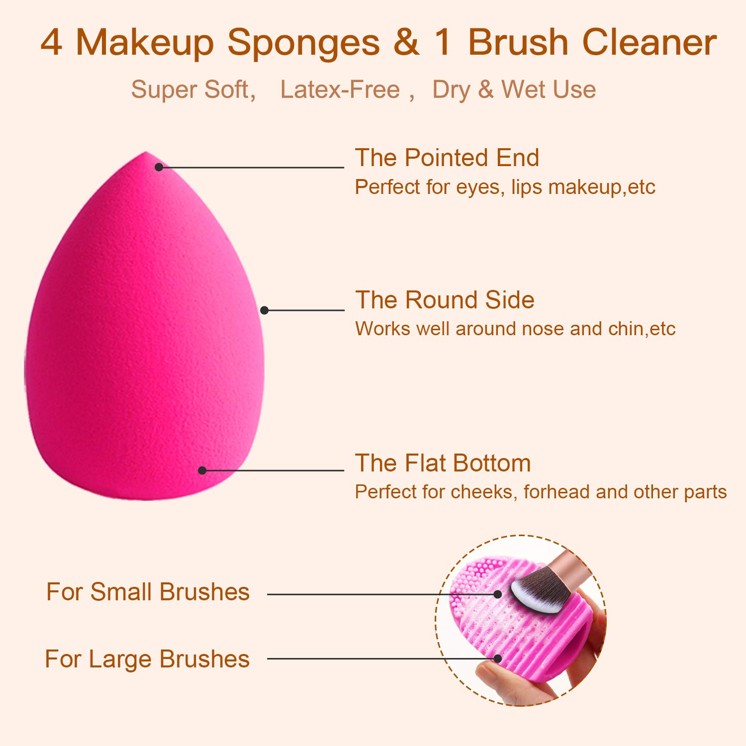 BESTOPE 18Pcs Makeup Brushes Set, 4Pcs Beauty Blender Sponge Set and 1 Brush Cleaner, Premium Synthetic Foundation Make Up Brushes Kit Champagne Gold Conical Handle: Beauty