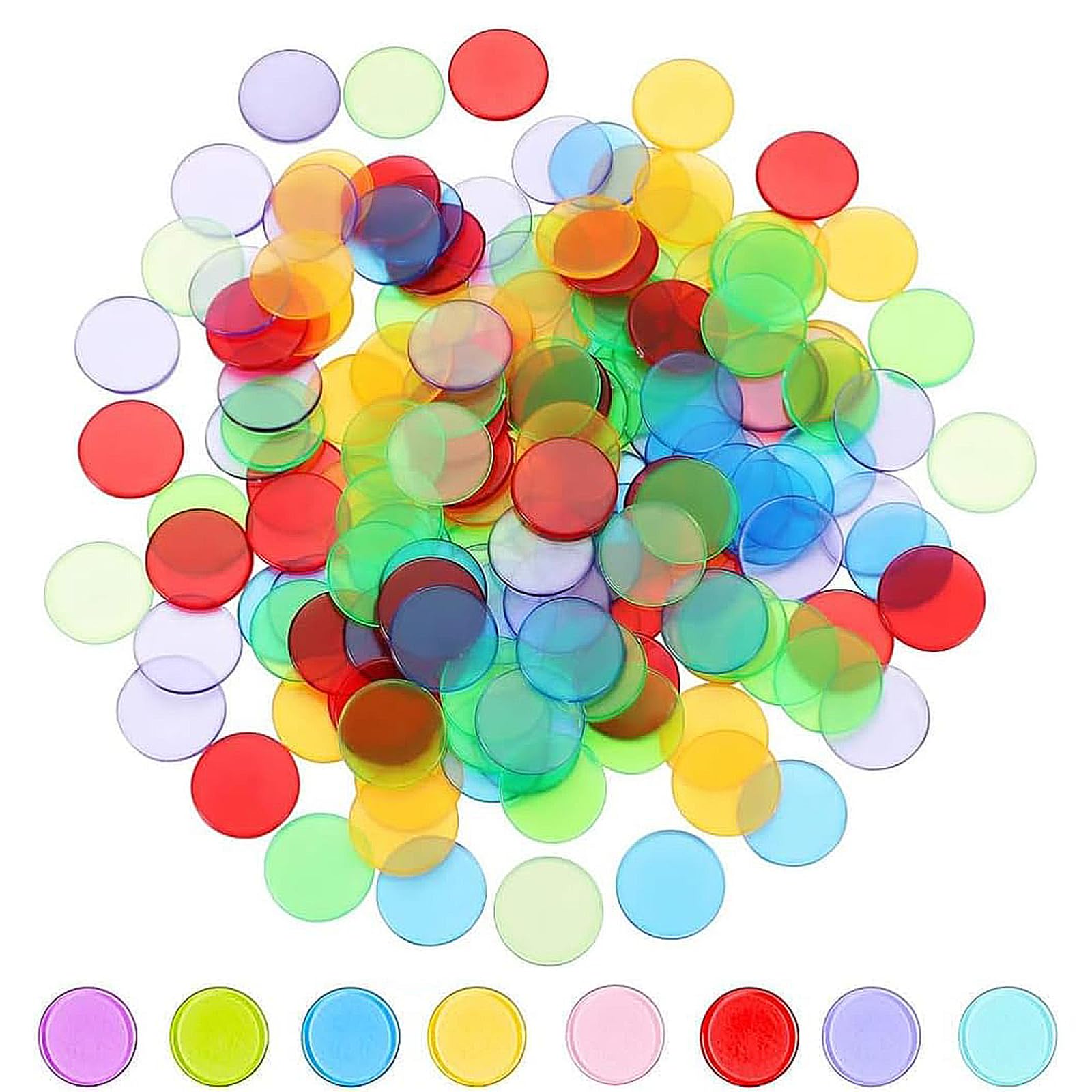 shweehon 200 PCS Tiddlywinks Counters, 8 Color Clear Bingo Counting Chip Plastic Markers, Bingo Counters, for Board Games, Math, And Educational Fun