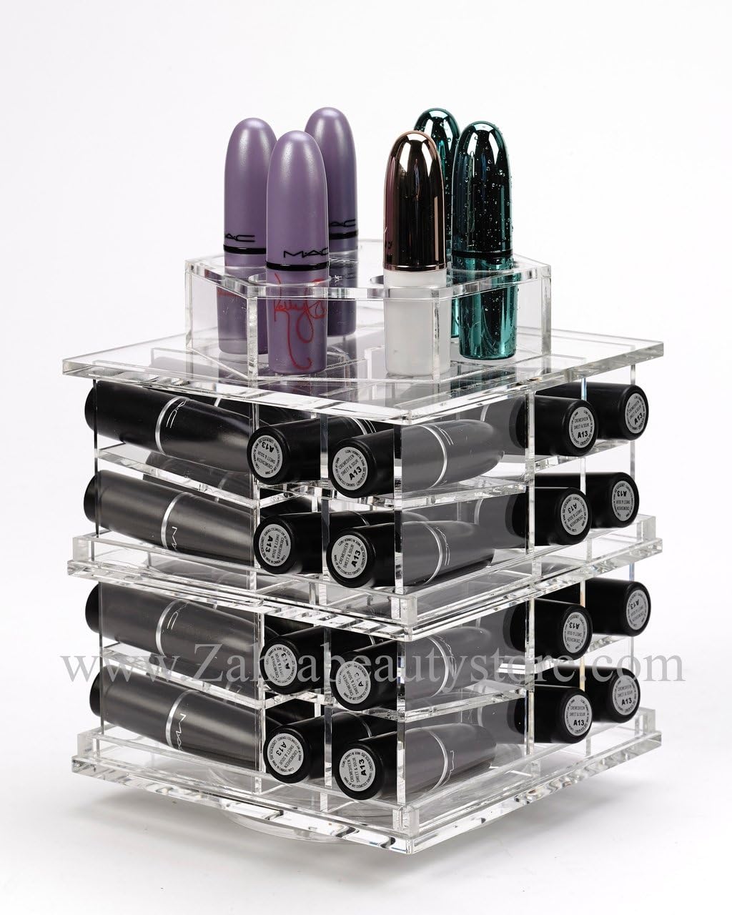 Zahra beauty Mini Spinning Lipstick Towers- Acrylic Lipstick Holders are Available.Patent Pending (Clear Without Bling)