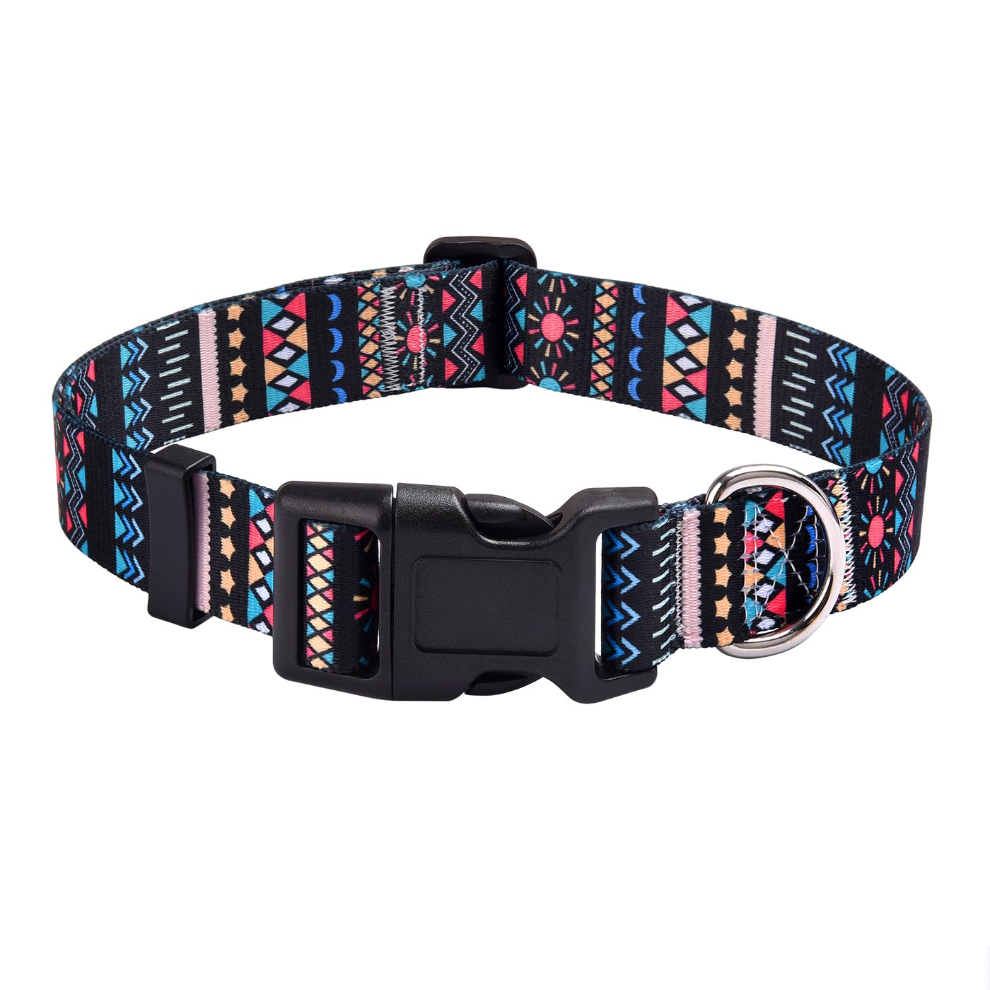 Mihqy Dog Collar with Bohemia Floral Tribal Geometric Patterns - Soft Ethnic Style Collar Adjustable for Small Medium Large Dogs(Black Bohemia,S) — image 1